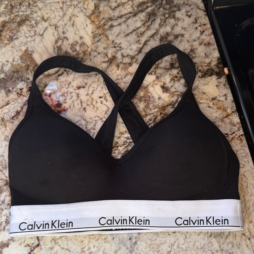 Calvin Klein Black and White Cross-Back Bra